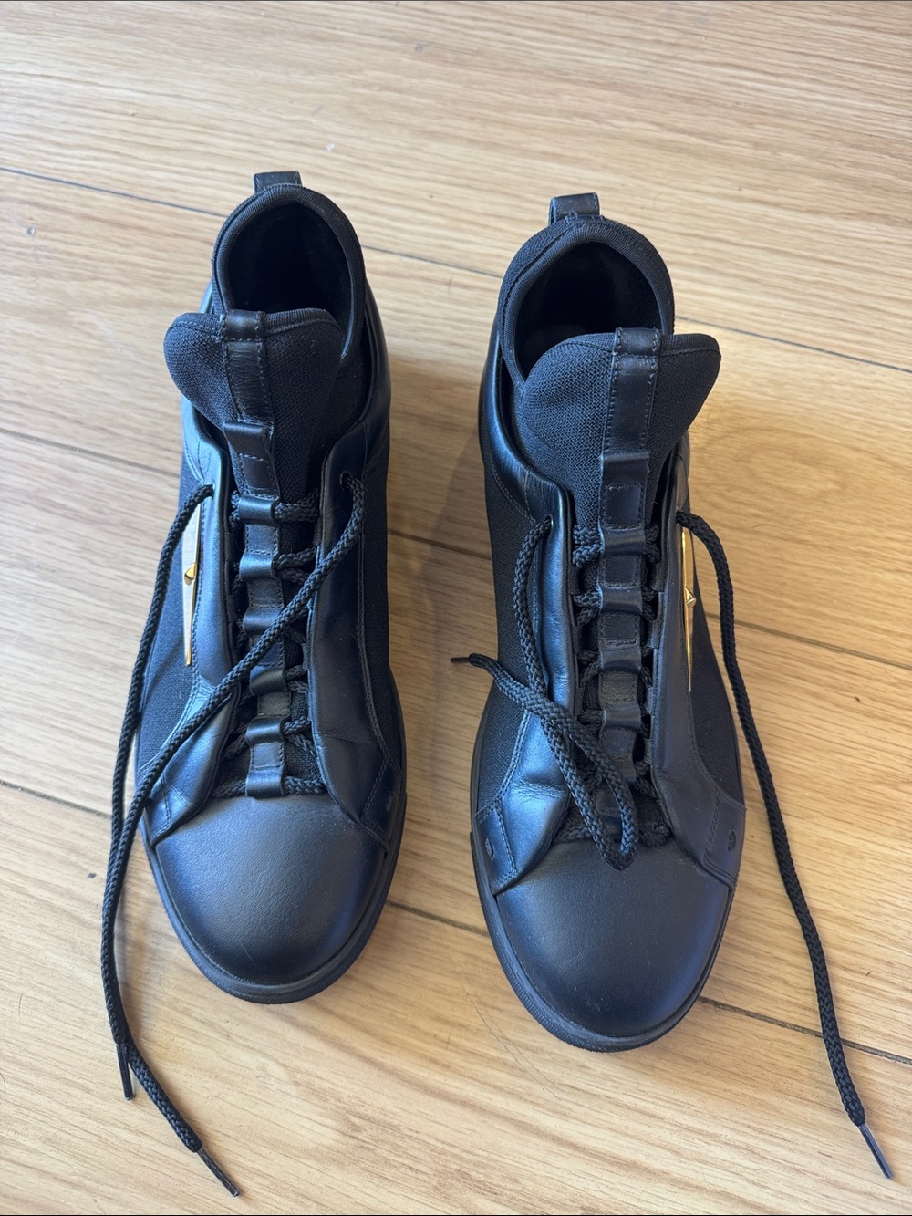 Fendi Black High-Top Leather & Knit Sneakers